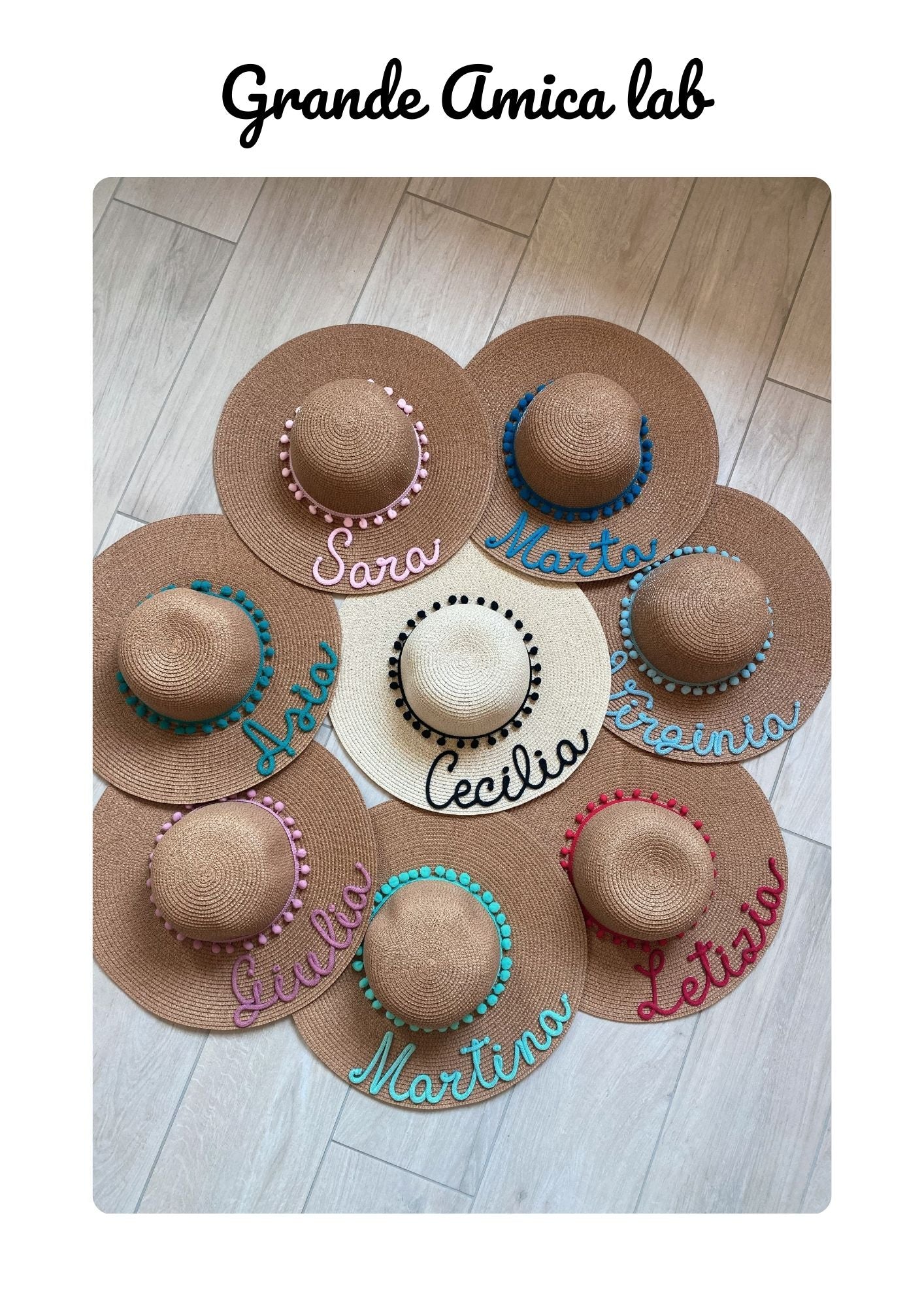 Cappello di Paglia con Nome e Pompon