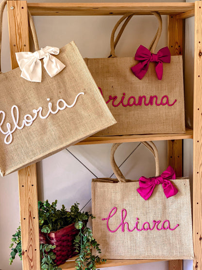 Maxi Borsa Juta con Nome e Fiocco