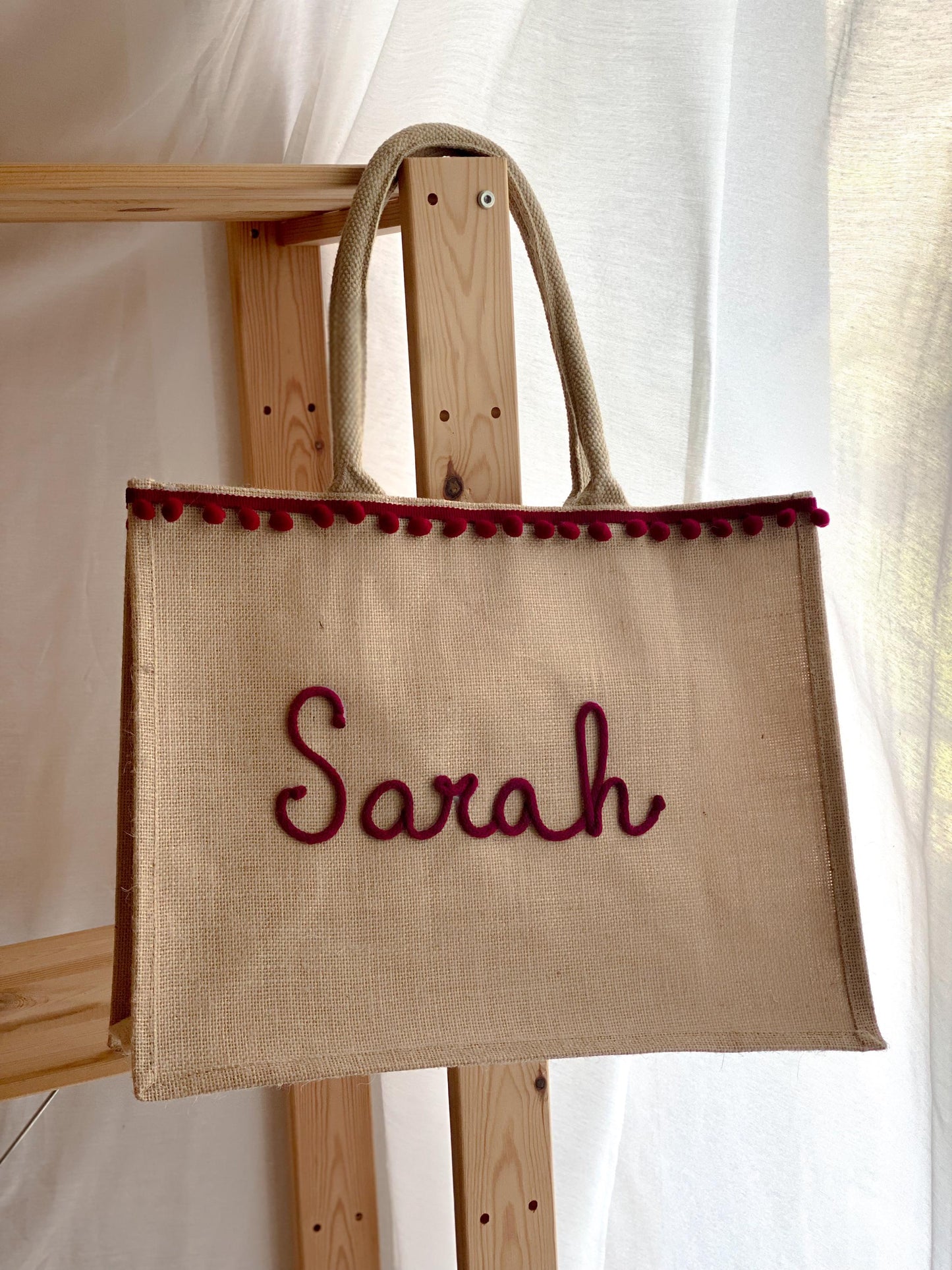 Borsa Juta Personalizzata con Nome e Pompon