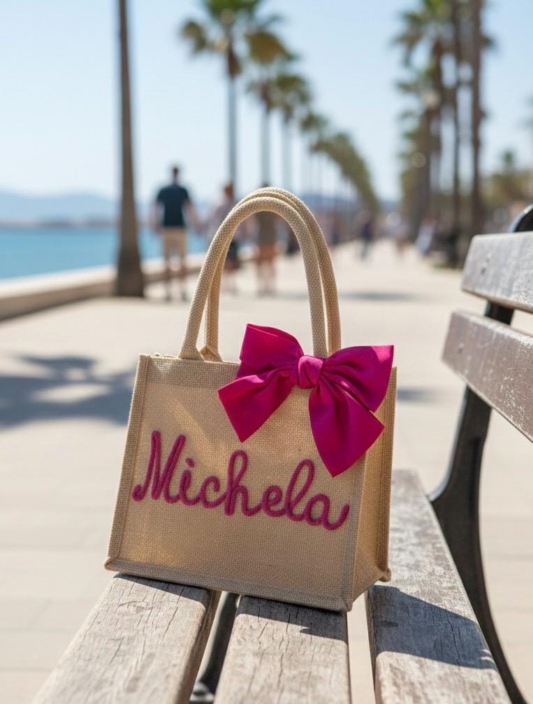 Mini Borsa Juta con Nome e Fiocco