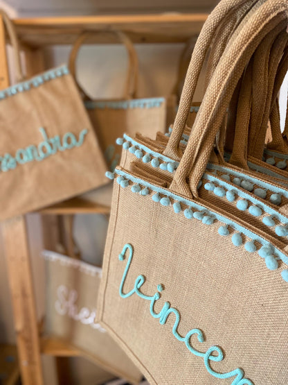 Borsa Juta Personalizzata con Nome e Pompon