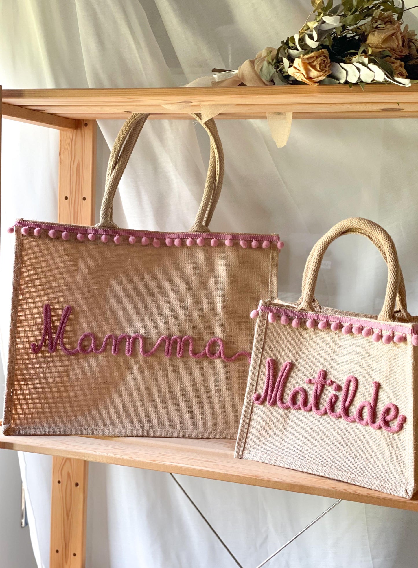 Borsa Juta Personalizzata con Nome e Pompon