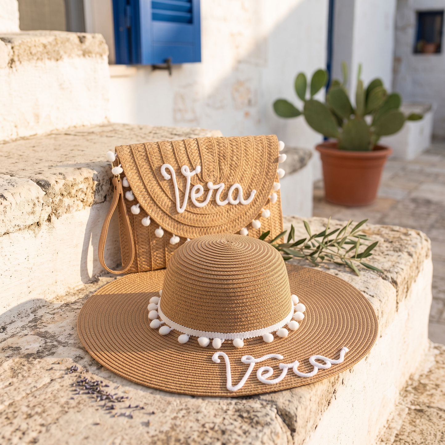 Set in Paglia Personalizzato - Cappello e Borsa con Nome