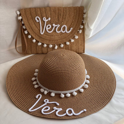 Set in Paglia Personalizzato - Cappello e Borsa con Nome