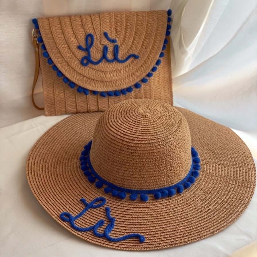 Set in Paglia Personalizzato - Cappello e Borsa con Nome