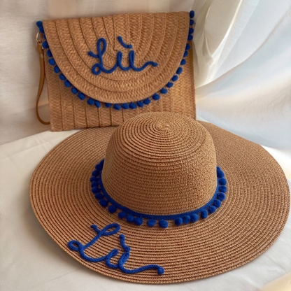 Set in Paglia Personalizzato - Cappello e Borsa con Nome