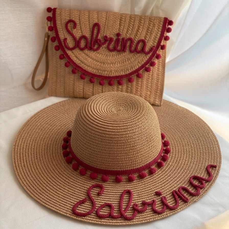 Set in Paglia Personalizzato - Cappello e Borsa con Nome