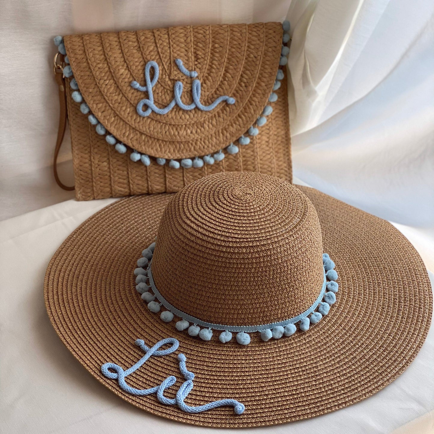 Set in Paglia Personalizzato - Cappello e Borsa con Nome