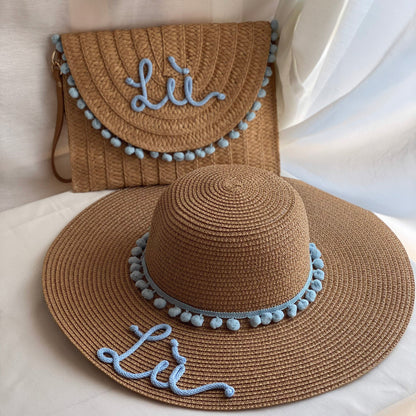Set in Paglia Personalizzato - Cappello e Borsa con Nome