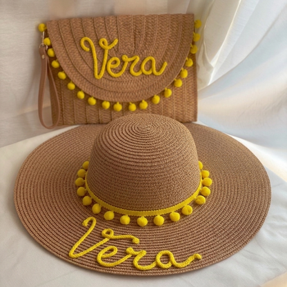 Set in Paglia Personalizzato - Cappello e Borsa con Nome