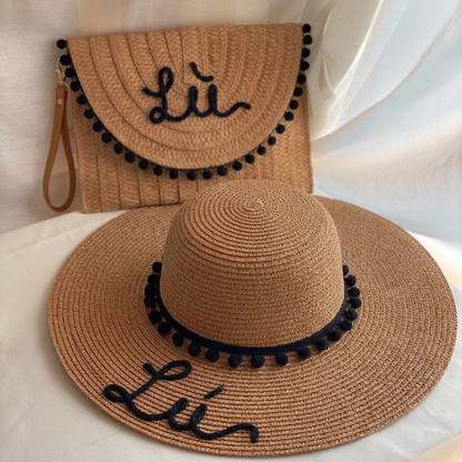 Set in Paglia Personalizzato - Cappello e Borsa con Nome