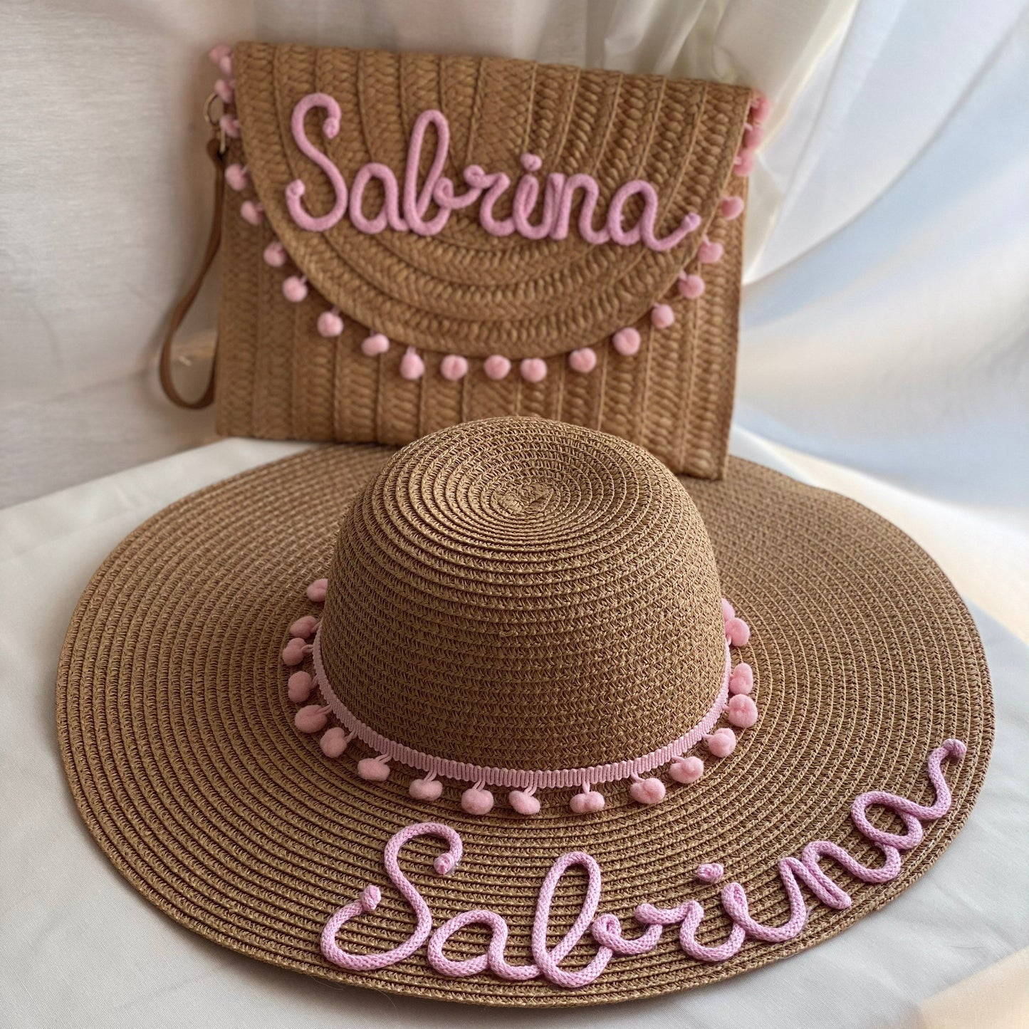 Set in Paglia Personalizzato - Cappello e Borsa con Nome