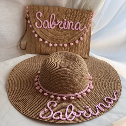 Set in Paglia Personalizzato - Cappello e Borsa con Nome