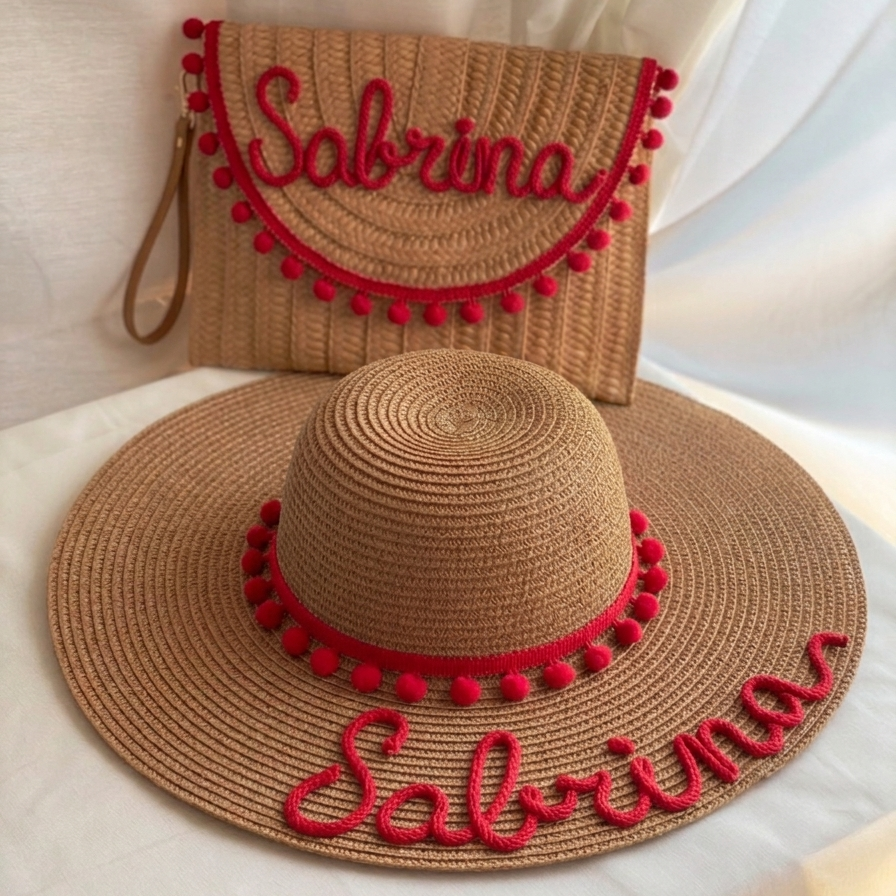 Set in Paglia Personalizzato - Cappello e Borsa con Nome