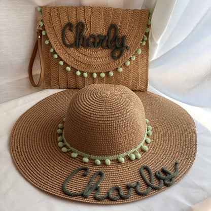 Set in Paglia Personalizzato - Cappello e Borsa con Nome