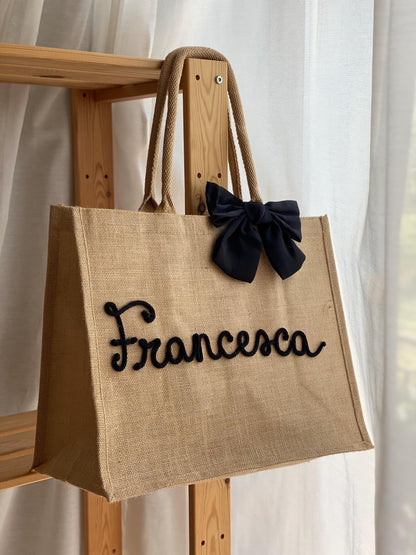 Maxi Borsa Juta con Nome e Fiocco