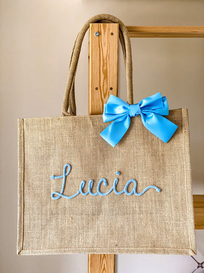 Maxi Borsa Juta con Nome e Fiocco