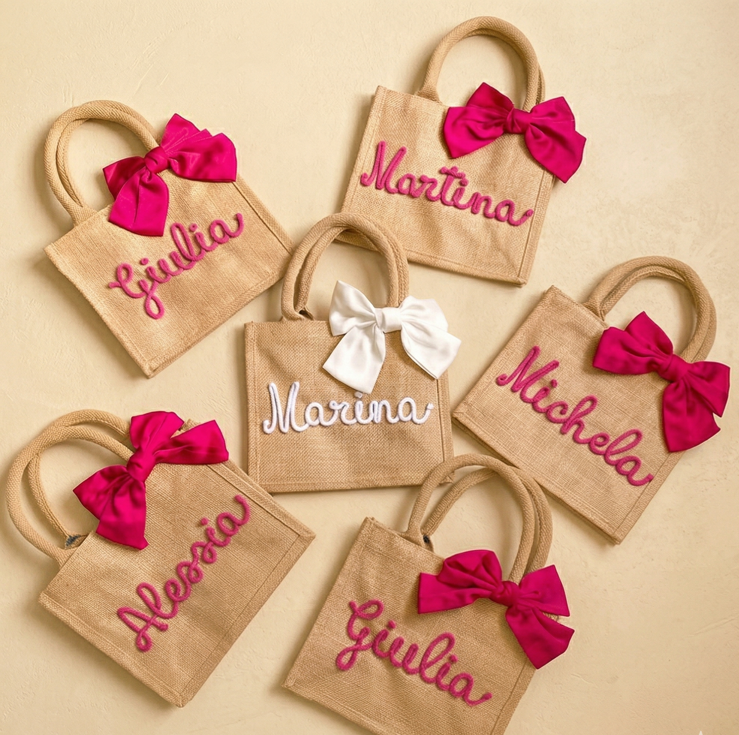 Mini Borsa Juta con Nome e Fiocco