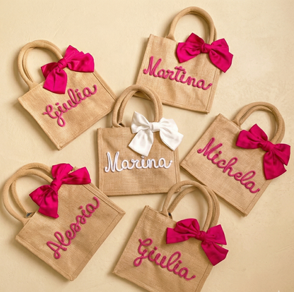 Mini Borsa Juta con Nome e Fiocco
