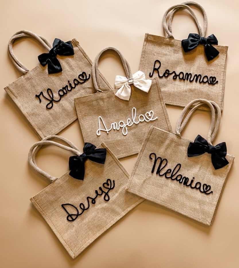 Maxi Borsa Juta con Nome e Fiocco