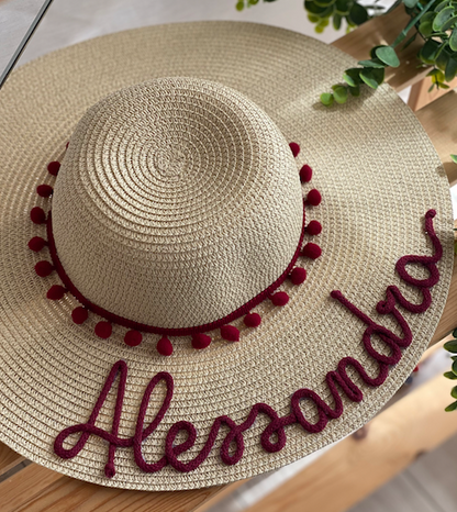 Cappello di Paglia con Nome e Pompon