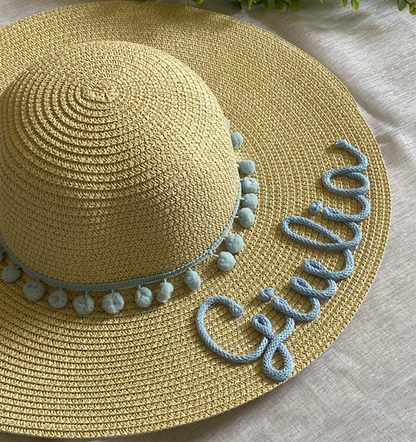 Cappello di Paglia con Nome e Pompon