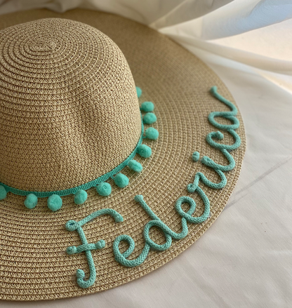 Cappello di Paglia con Nome e Pompon