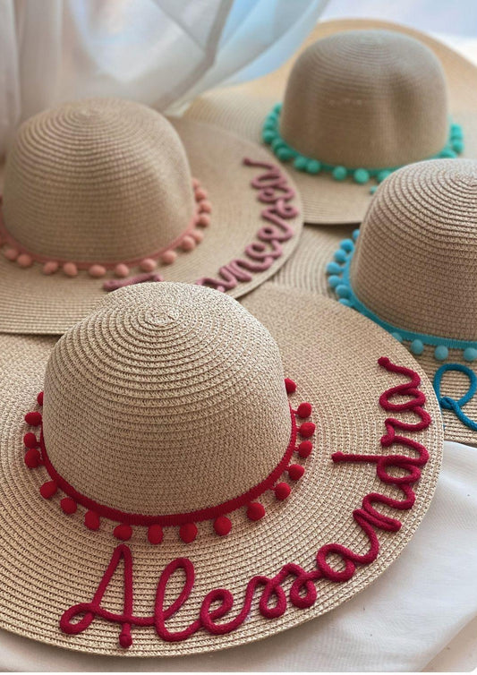 Cappello di Paglia con Nome e Pompon