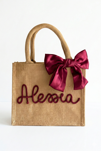 Mini Borsa Juta con Nome e Fiocco