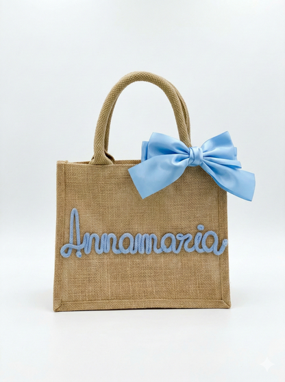 Mini Borsa Juta con Nome e Fiocco