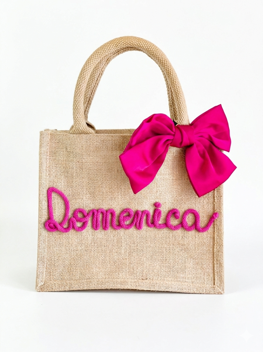 Mini Borsa Juta con Nome e Fiocco