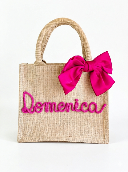 Mini Borsa Juta con Nome e Fiocco