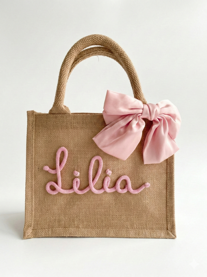 Mini Borsa Juta con Nome e Fiocco