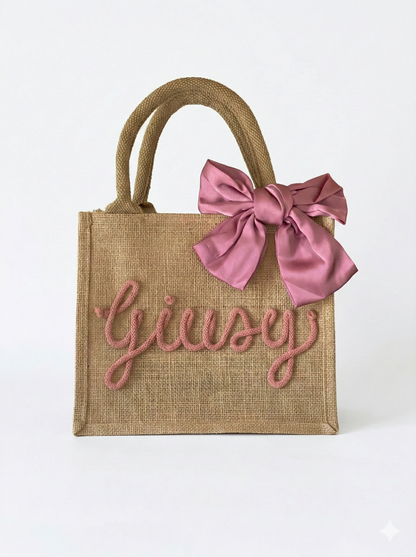Mini Borsa Juta con Nome e Fiocco