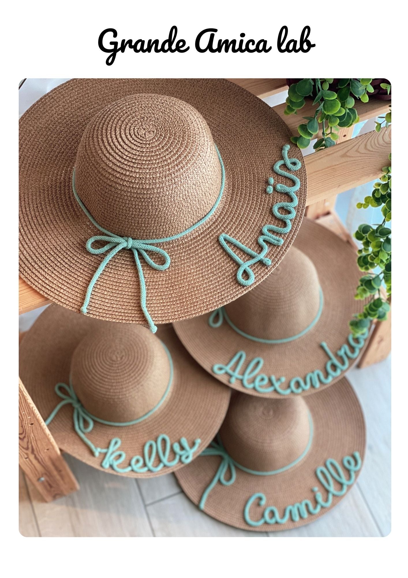 set 4 cappelli di paglia con nome 