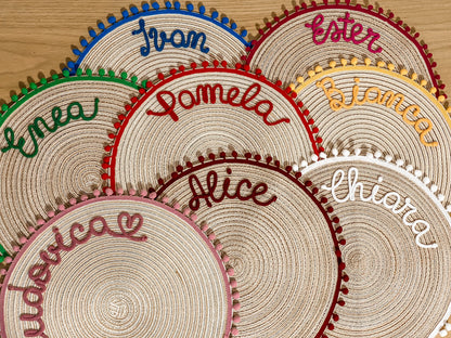 tovagliette personalizzate con nome e pompon